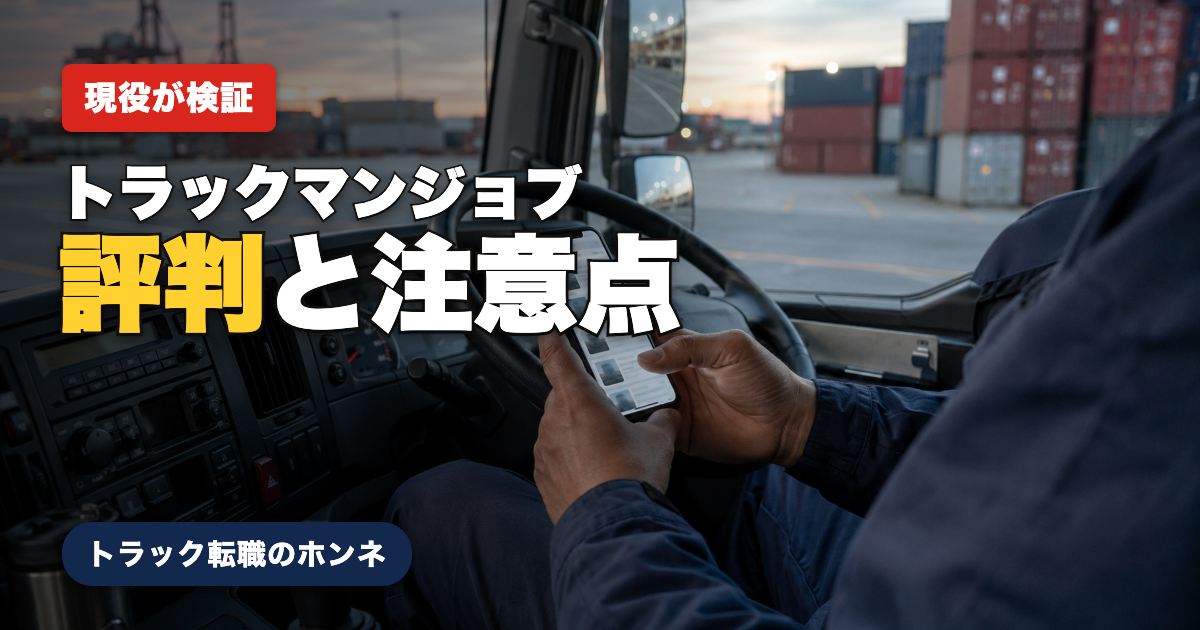 トラック車内でスマートフォンを使い求人情報を確認するドライバーの手元
