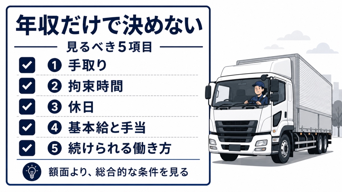 年収だけで決めず会社選びで見るべき5項目を示した図