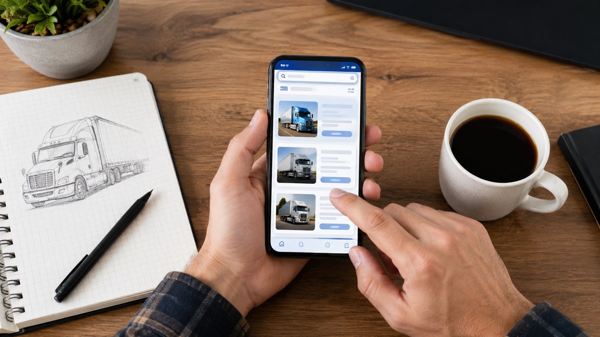 スマートフォンでドライバー専門の求人サイトを探す手元