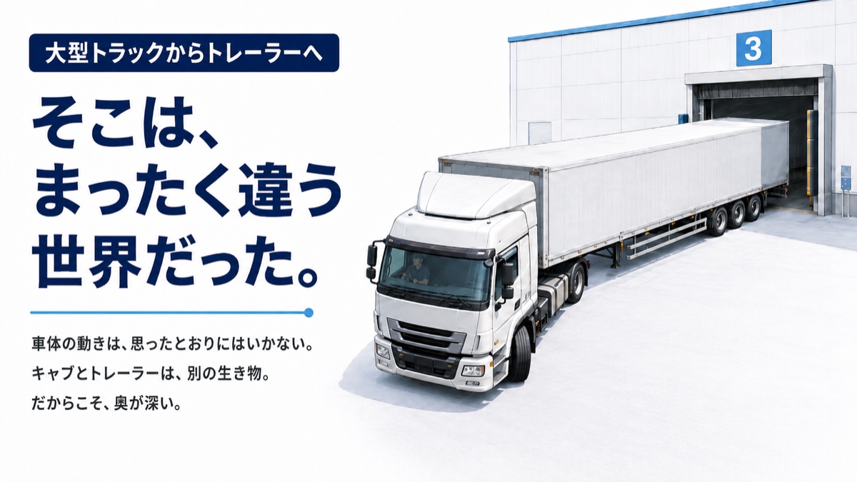 大型トラックからトレーラーへ。運転席と荷台が切り離され運転感覚がまったく変わることを示す図解